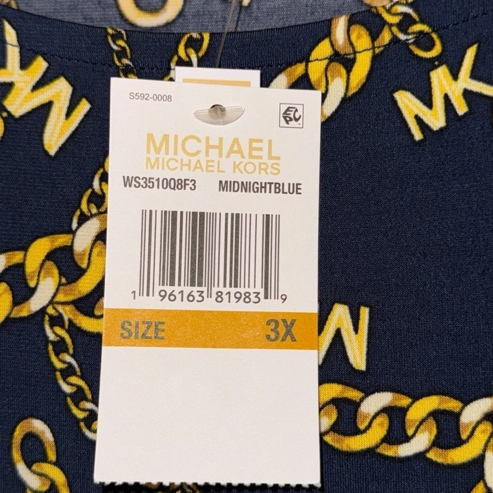 Michael Kors Black and Gold Chain Print Blouse New Plus 3x